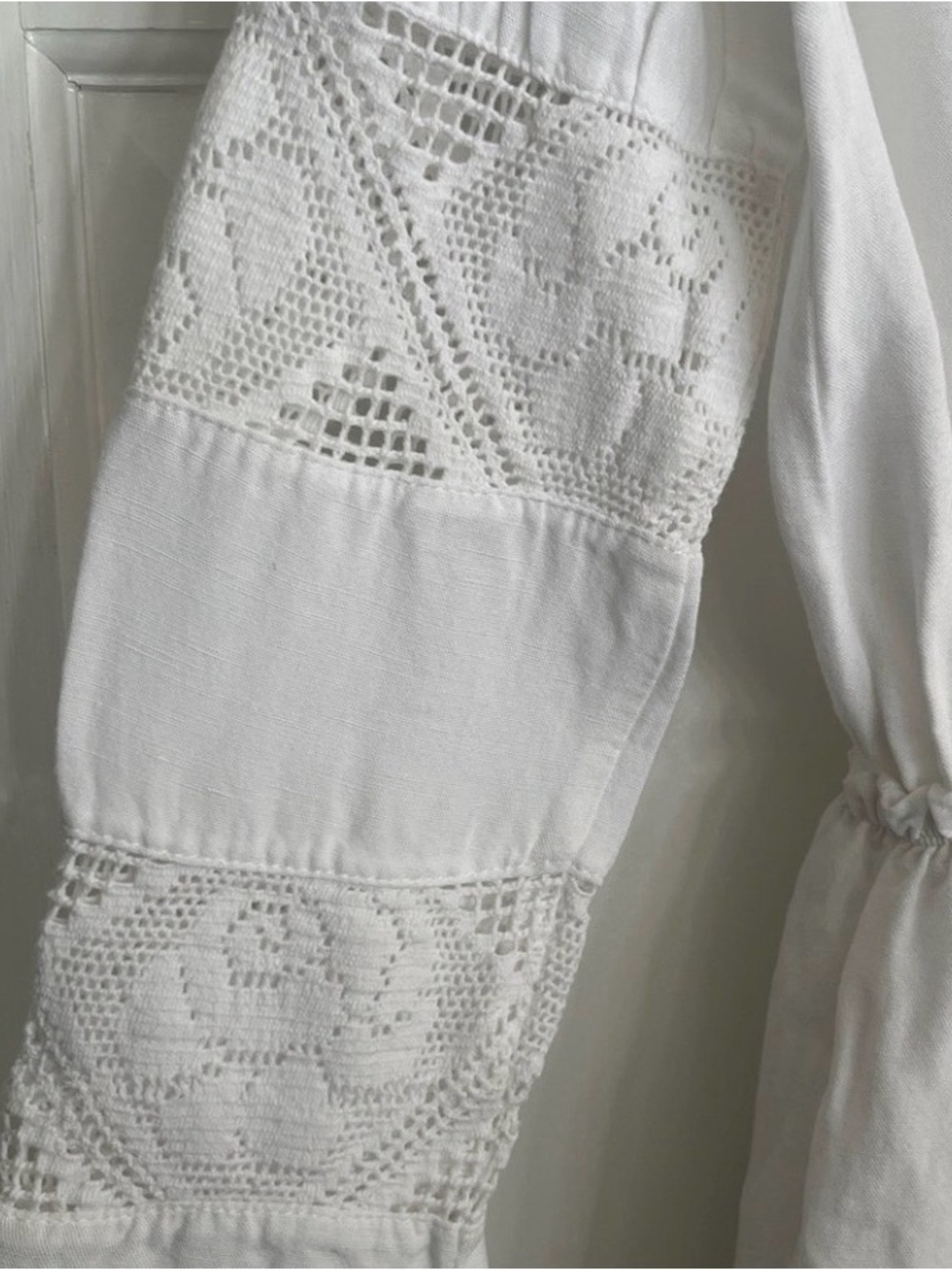 Anine Bing Cream Linen-Blend Lace Detail Mini Dress - Size S - Picture 9 of 14